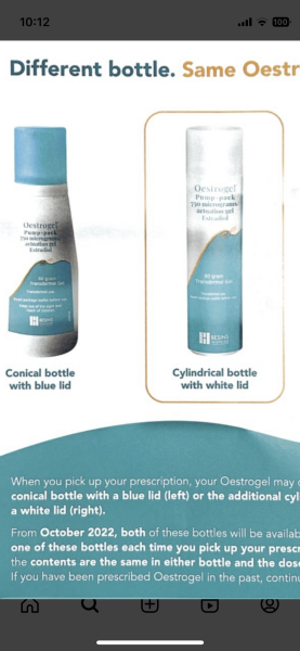 Oestrogel: new packaging (yet again)?