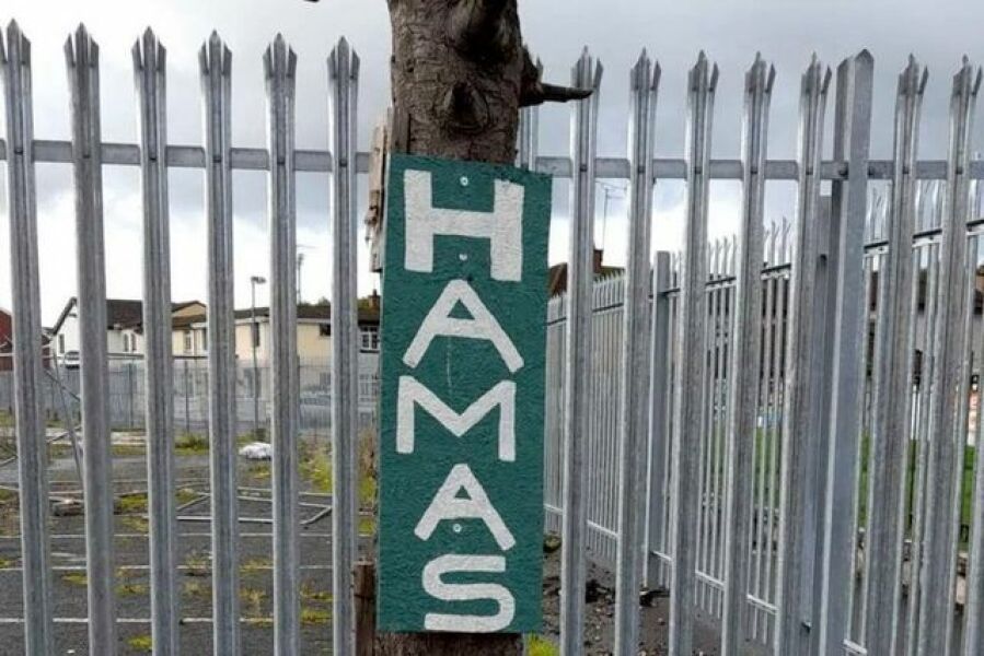 Placards from antisemitic marches in London