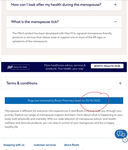 Boots menopause advice for "people with a vagina"