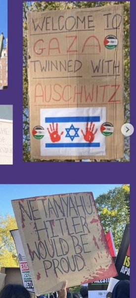 Placards from antisemitic marches in London