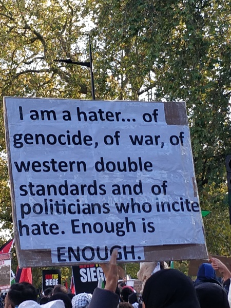 Placards from antisemitic marches in London