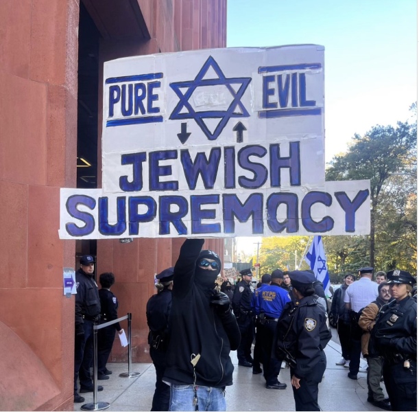Placards from antisemitic marches in London
