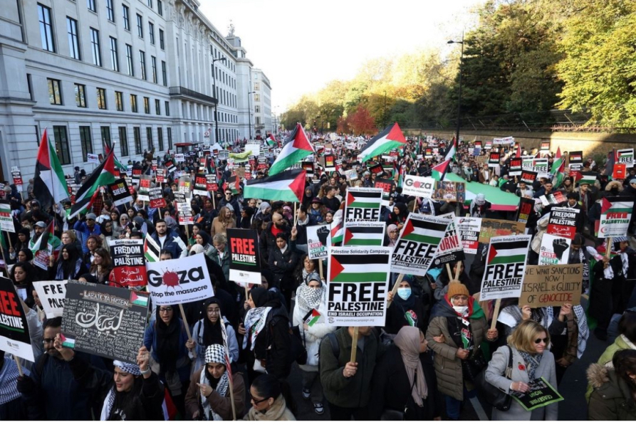 Placards from antisemitic marches in London