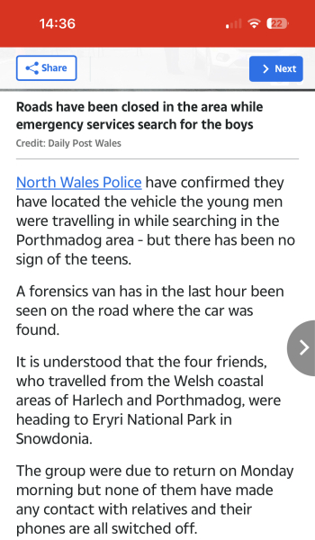 Four teens lost in North Wales ⚠️