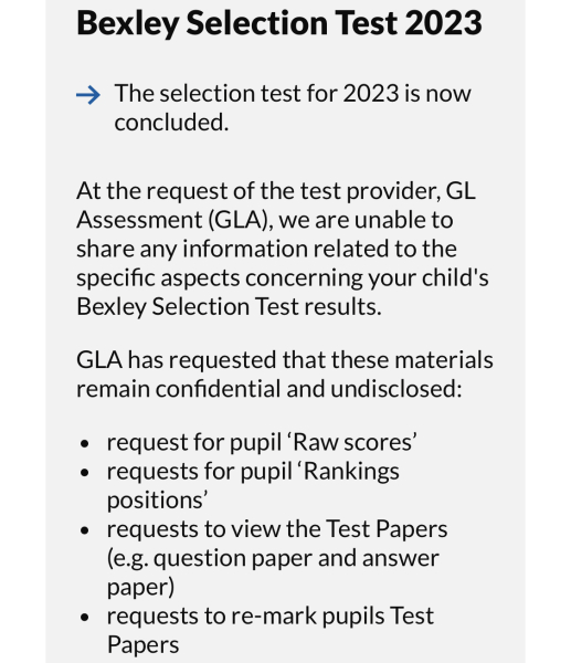 Bexley 11 plus 2023 GL raw scores