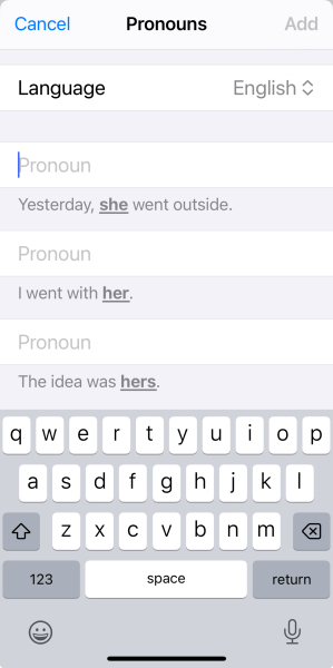 Pronouns on iPhone