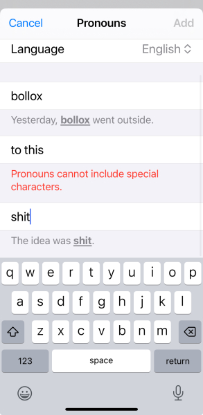 Pronouns on iPhone