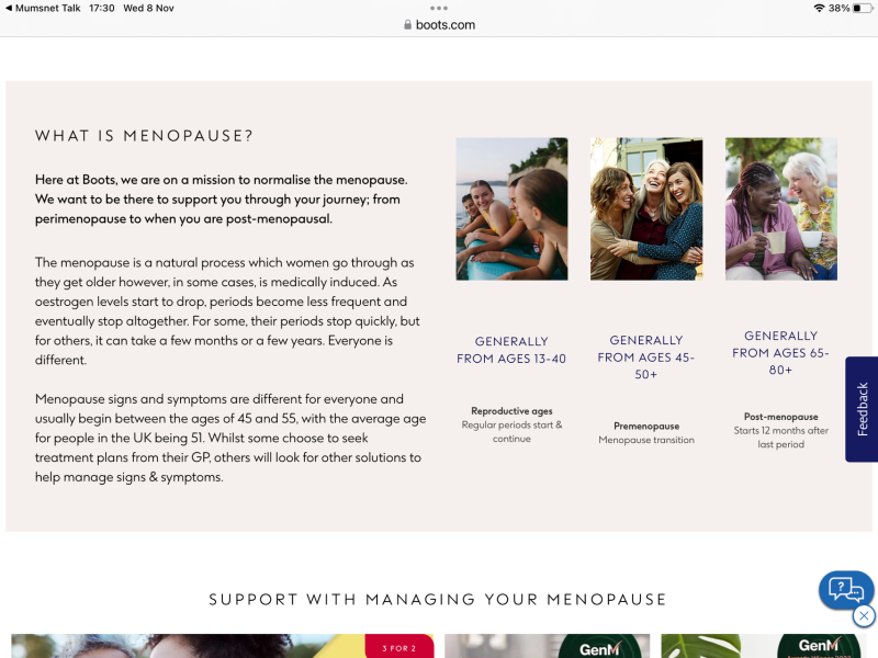 Boots menopause advice for "people with a vagina"