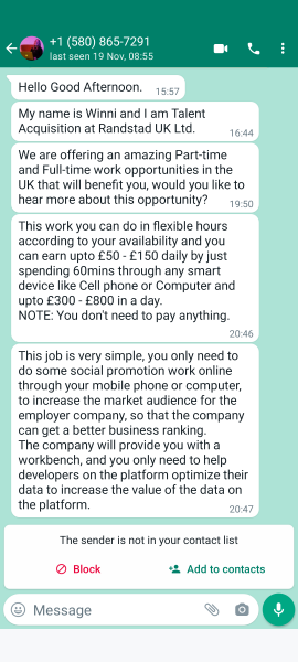 Random people contacting me on WhatsApp to ask if I am looking for a job