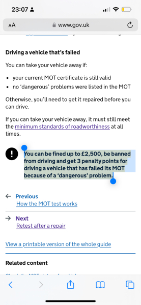Car MOT rules