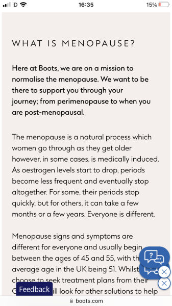 Boots menopause advice for "people with a vagina"