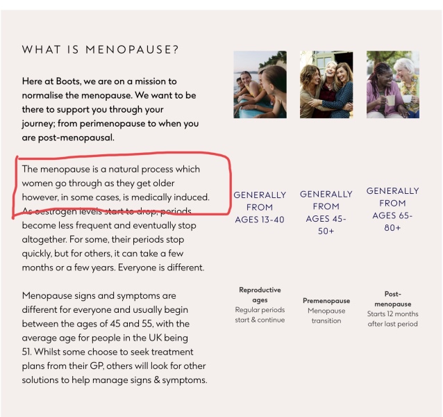 Boots menopause advice for "people with a vagina"