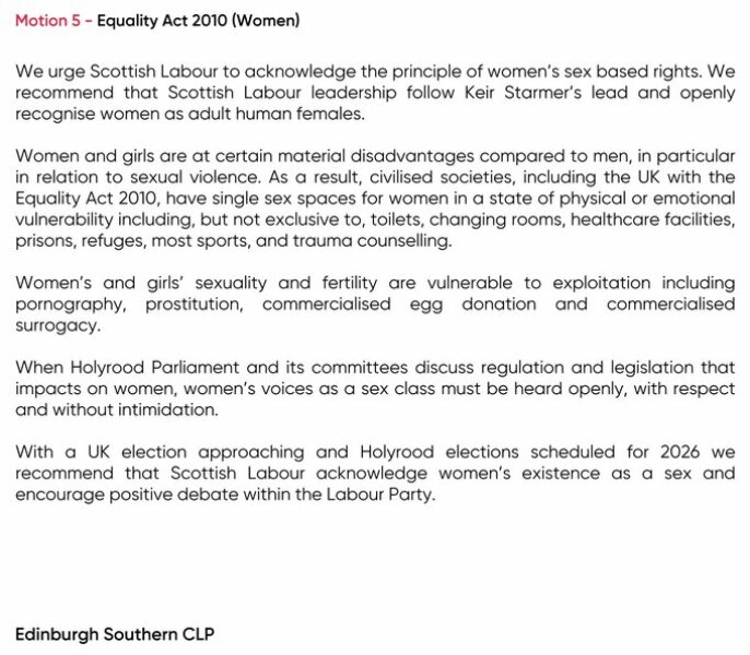 Scottish Labour Women's Conference motion 5 passed - "Women’s voices as a sex class must be heard"
