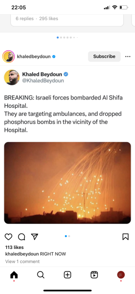 Israel has bombed the front of a hospital