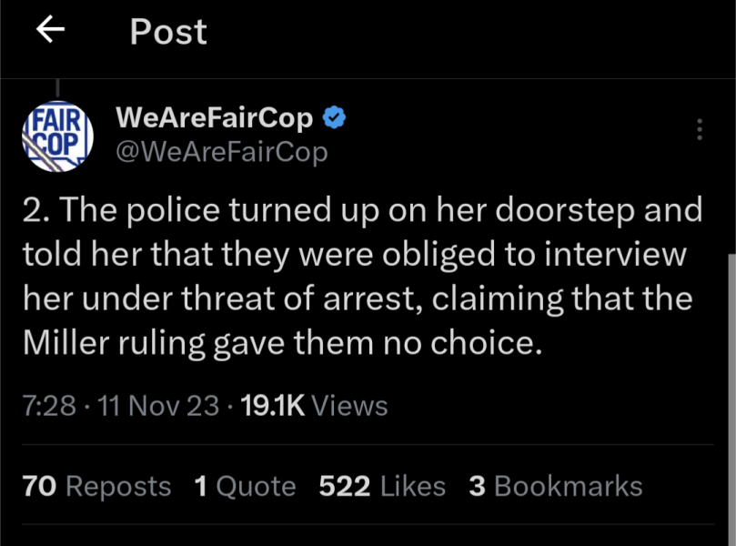 Lesbian interviewed under caution for tweets