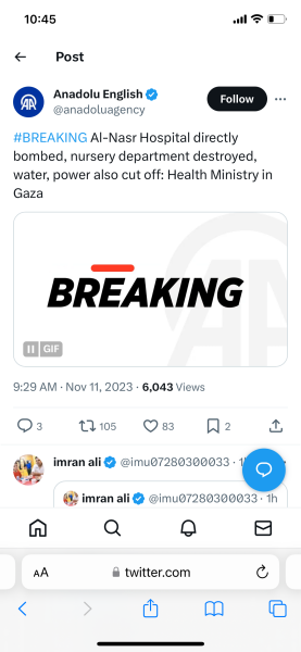 Israel has bombed the front of a hospital