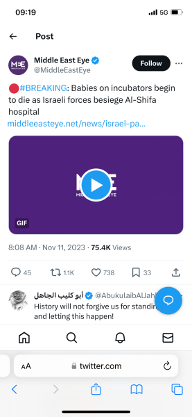 Israel has bombed the front of a hospital