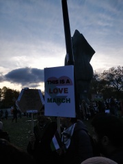 Placards from antisemitic marches in London