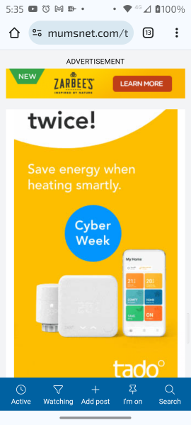 Tado advert taking over page