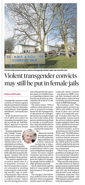 Fewer than five trans prisoners still in female jails