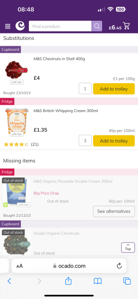 And so the Christmas food shop substitution start…