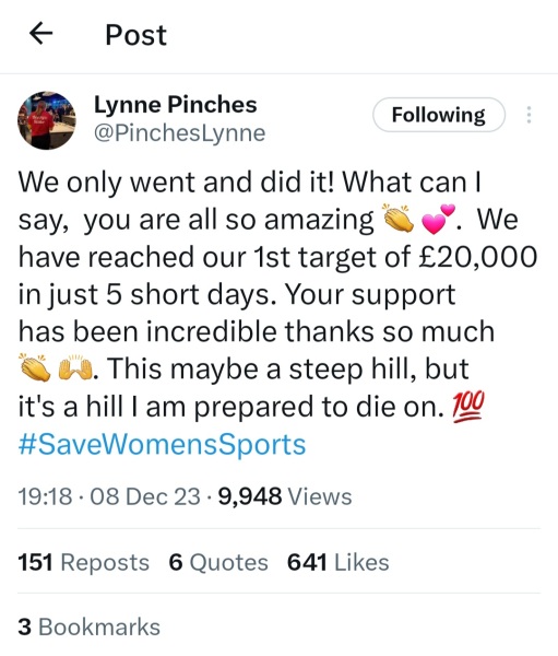 Female pool player Lynne Pinches refuses to play transgender opponent and walks off at start of match