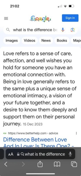 Being in love vs loving someone
