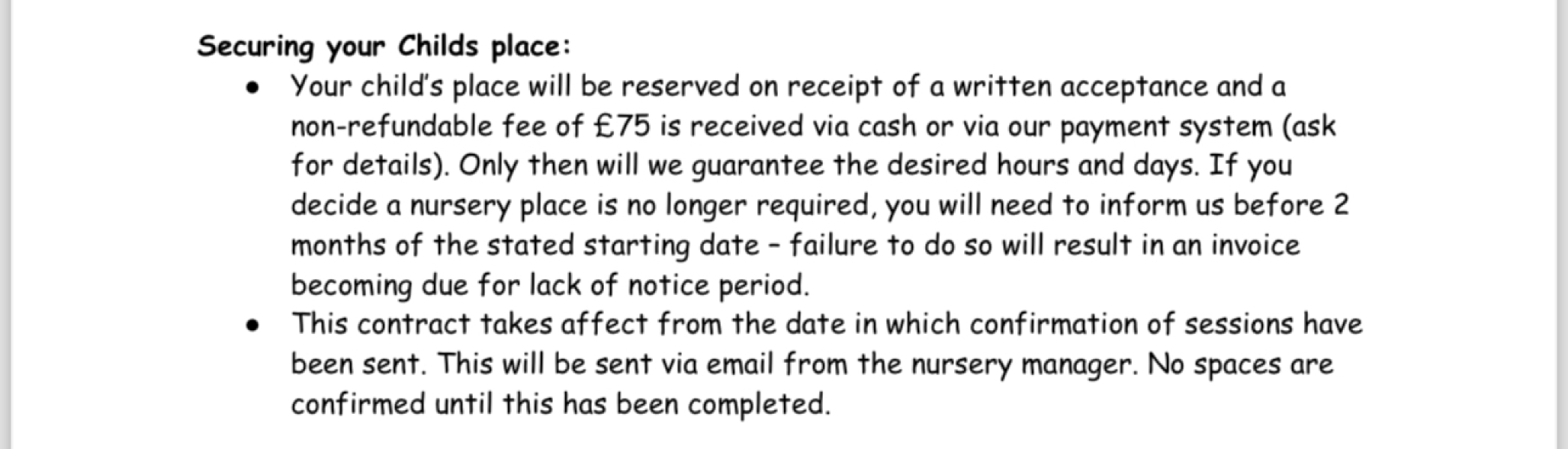 Nursery requesting 2 months notice