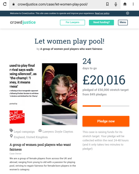 Female pool player Lynne Pinches refuses to play transgender opponent and walks off at start of match