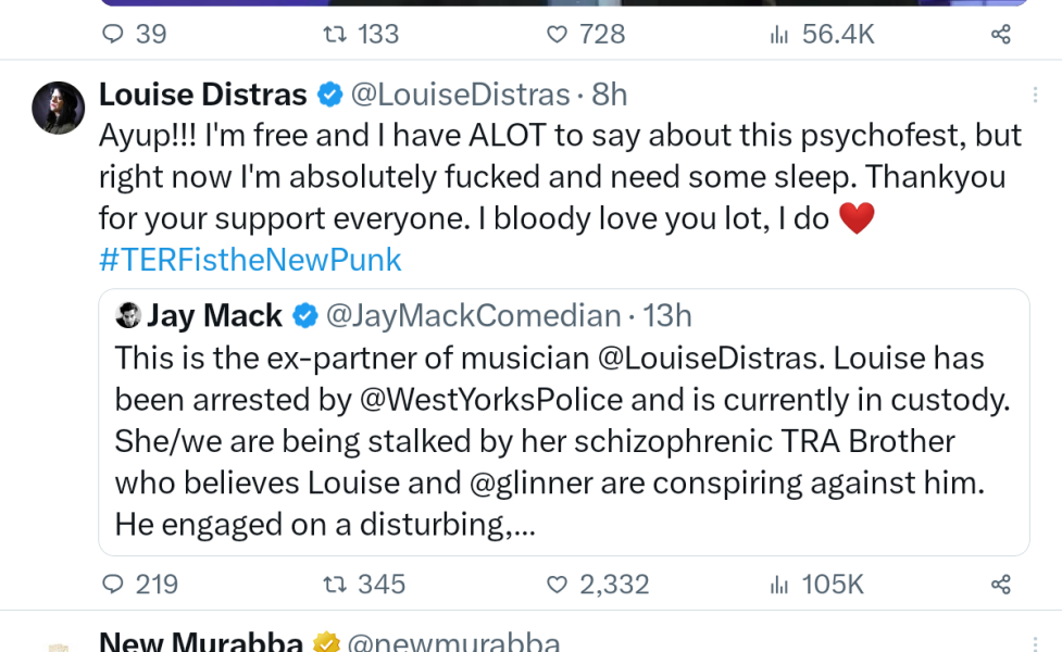 Louise Distras has been arrested