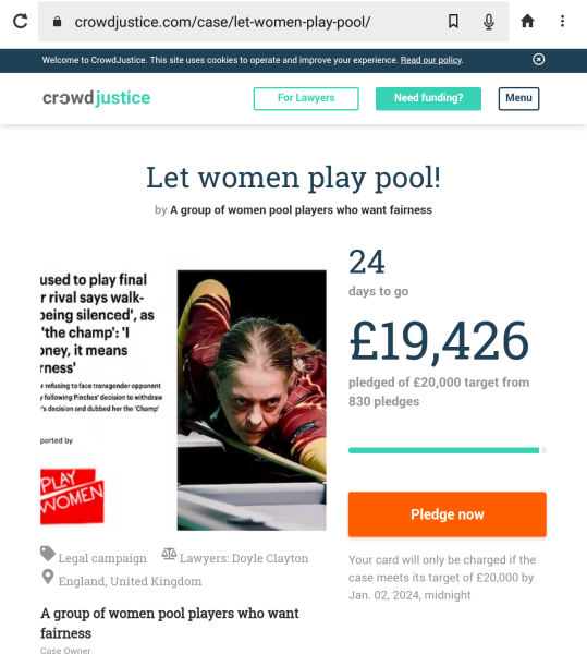 Female pool player Lynne Pinches refuses to play transgender opponent and walks off at start of match