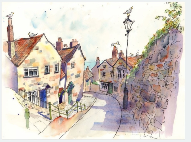 Famous artist working in watercolour and pen