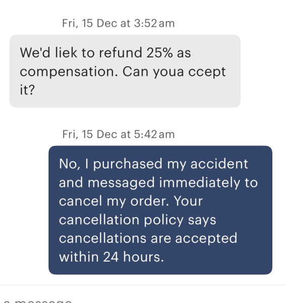 Etsy seller refusing refund