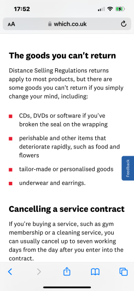 How do I stand with the online purchase which I feel is not fit for purpose?