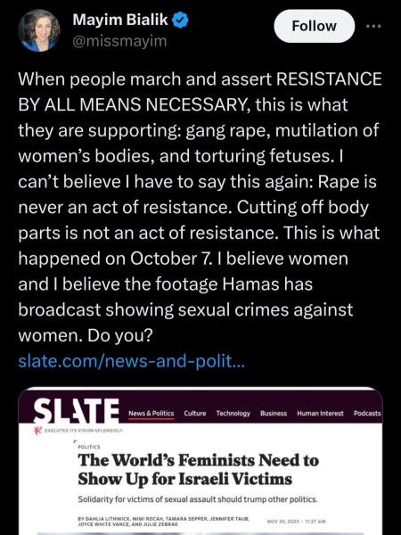 Feminism, rape, and Israel. Content warning.