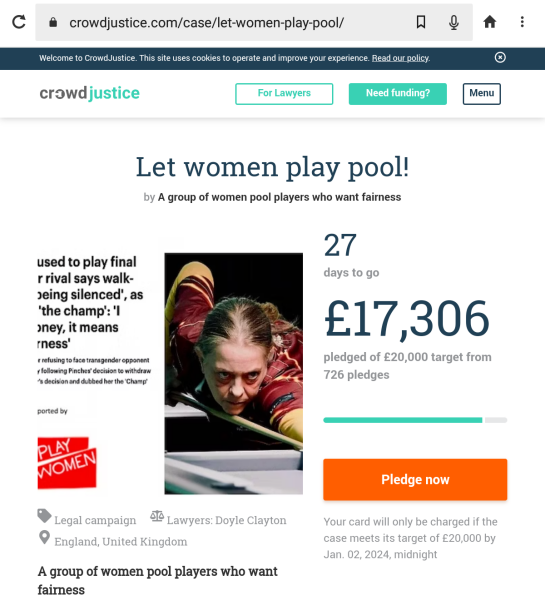 Female pool player Lynne Pinches refuses to play transgender opponent and walks off at start of match