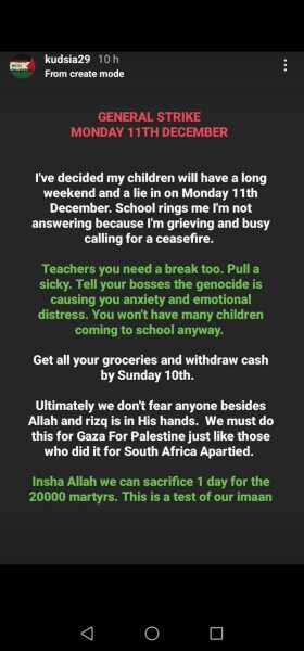 National strike day for Palestine 11th December