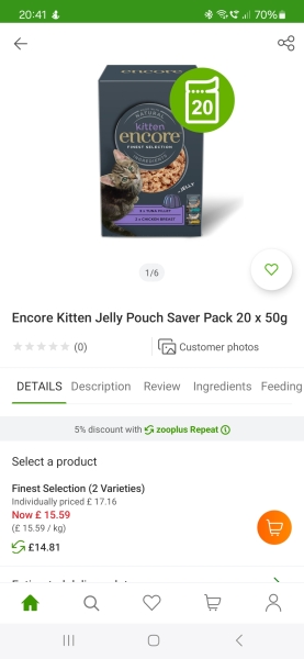 Kitten food like Encore or Fine Flakes
