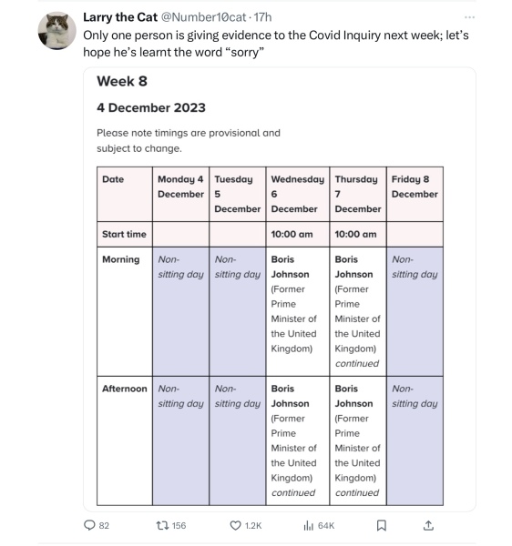 Covid inquiry - when will Boris appear