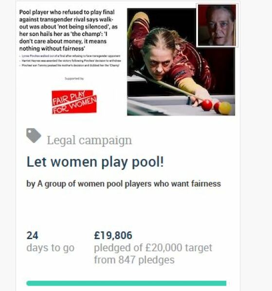 Female pool player Lynne Pinches refuses to play transgender opponent and walks off at start of match