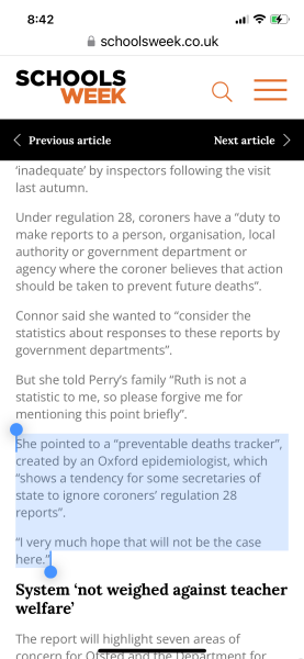 Ruth Perry - OFSTED ‘contributed to death of Headteacher’