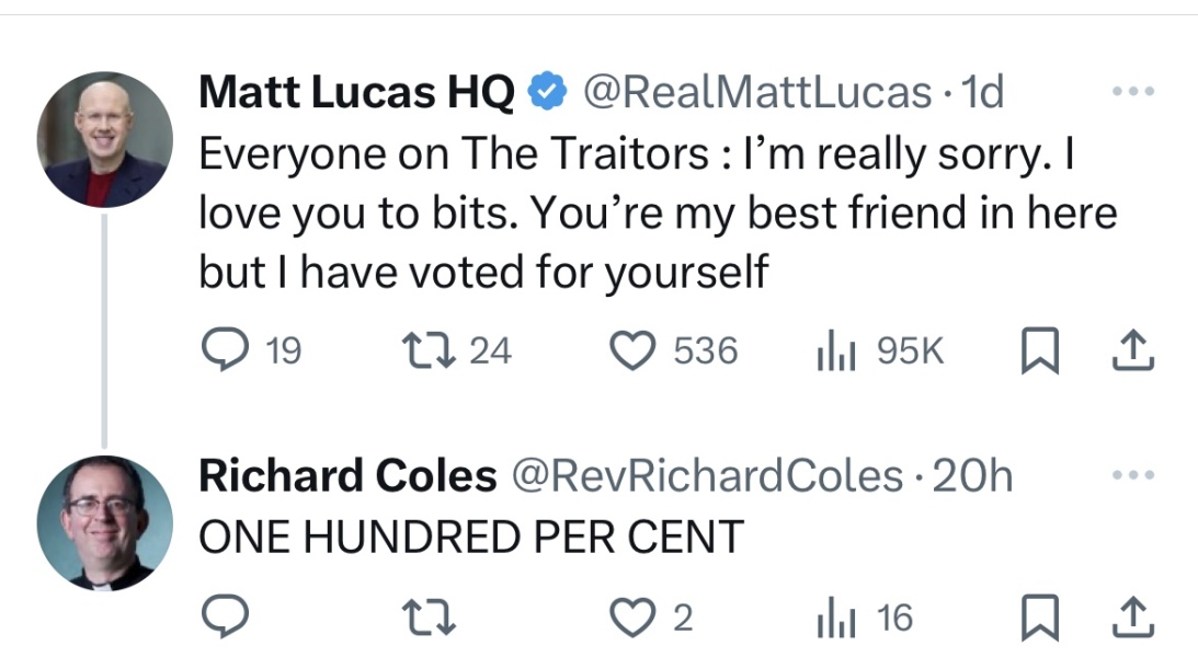 Traitors UK S2 Thread 5 - “Another man? Just like olden times”
