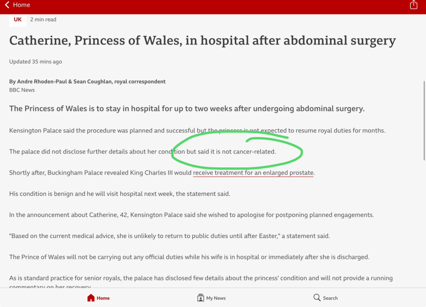 Princess of Wales: surgery and recuperation