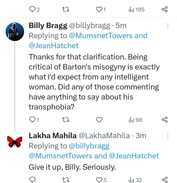 Billy Bragg having a dig at Mumsnet