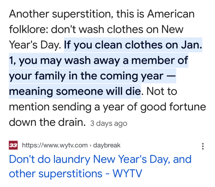 Is it really bad luck to do washing on New Years Day?