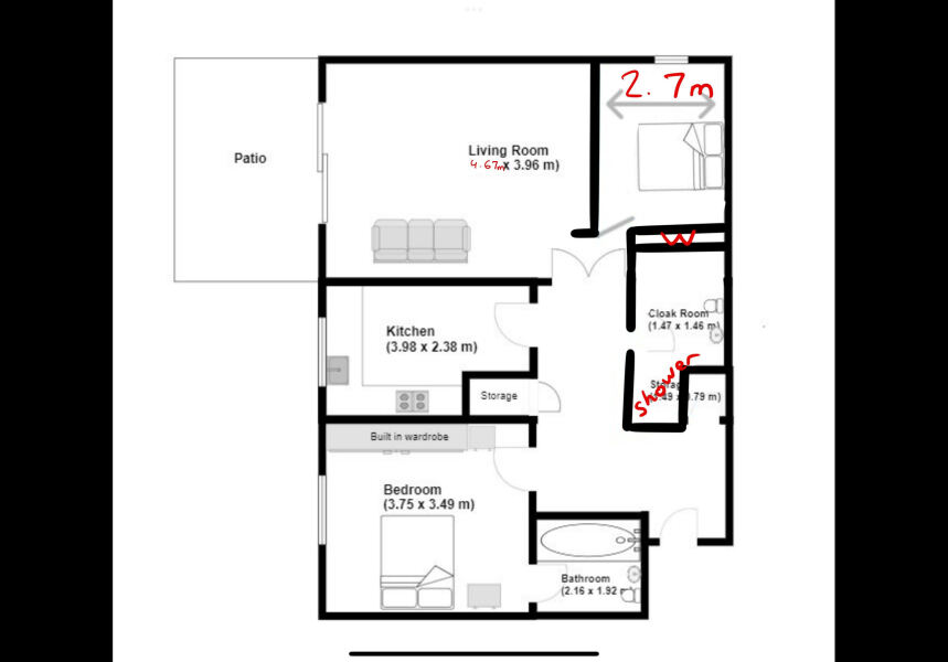 Converting one bed to two bed flat - help please