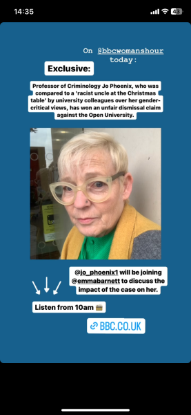 Jo Phoenix in Woman’s Hour today (Tuesday)