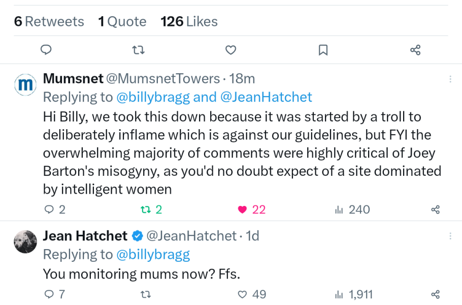 Billy Bragg having a dig at Mumsnet