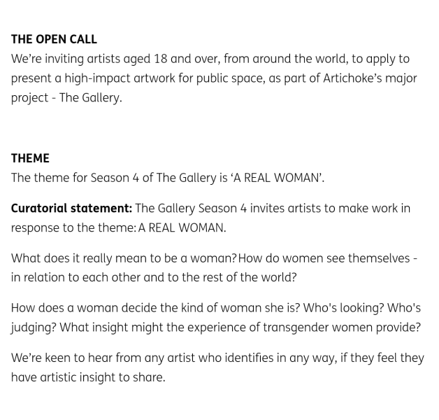 Call to artists - the theme is 'A REAL WOMAN'.....