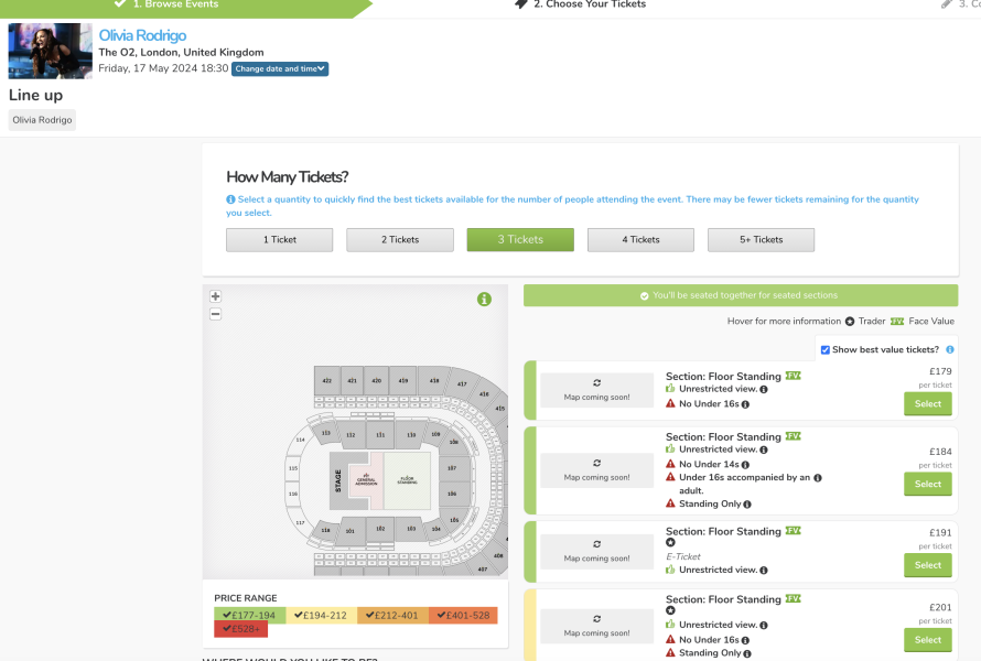 Olivia Rodrigo tickets - too young for standing!